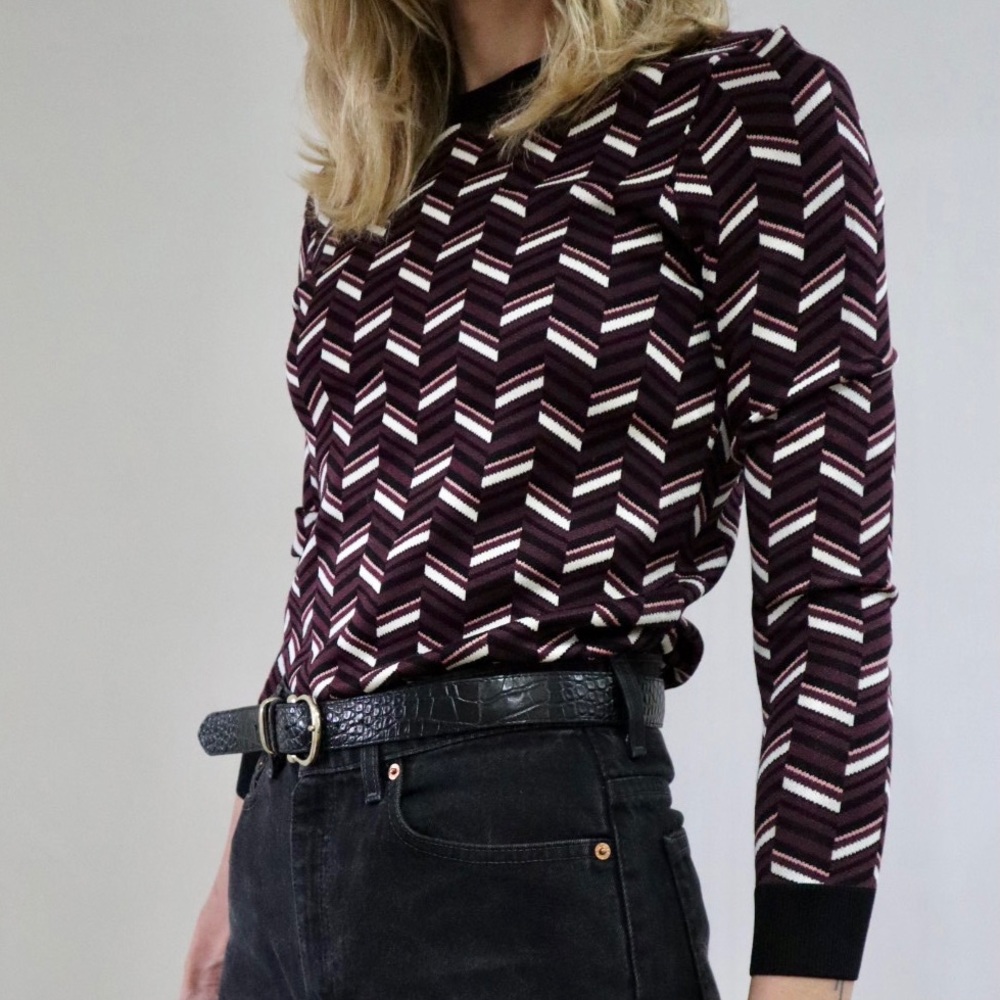 Michael Kors Long Sleeve Patterned Stretch Sweater